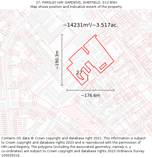 27, PARSLEY HAY GARDENS, SHEFFIELD, S13 8NN: Plot and title map