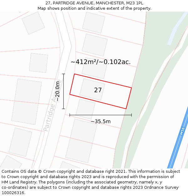 27, PARTRIDGE AVENUE, MANCHESTER, M23 1PL: Plot and title map