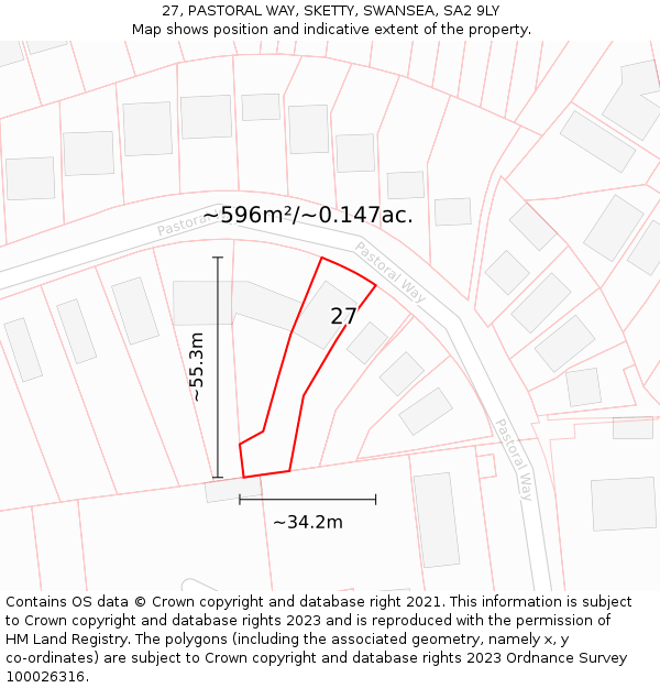 27, PASTORAL WAY, SKETTY, SWANSEA, SA2 9LY: Plot and title map