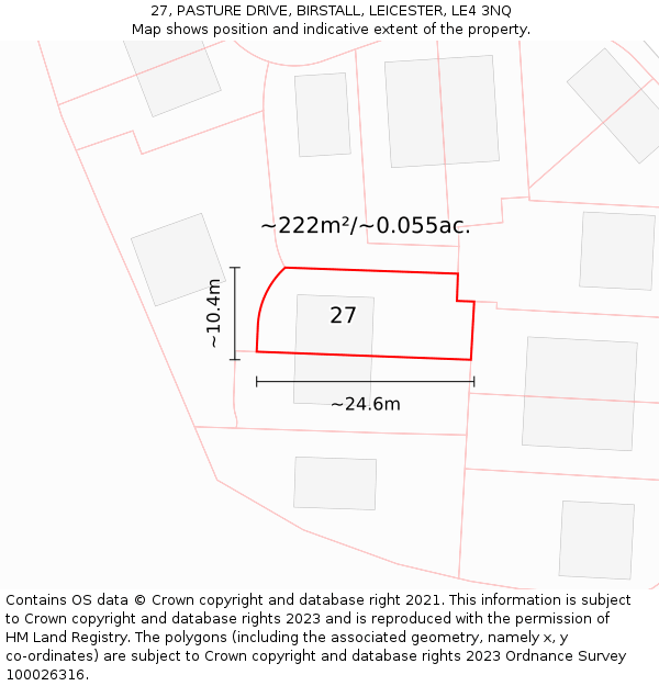 27, PASTURE DRIVE, BIRSTALL, LEICESTER, LE4 3NQ: Plot and title map