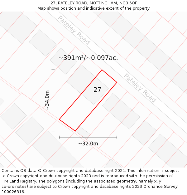 27, PATELEY ROAD, NOTTINGHAM, NG3 5QF: Plot and title map