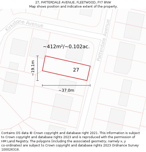 27, PATTERDALE AVENUE, FLEETWOOD, FY7 8NW: Plot and title map