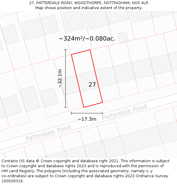 27, PATTERDALE ROAD, WOODTHORPE, NOTTINGHAM, NG5 4LR: Plot and title map