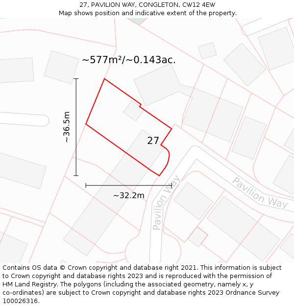 27, PAVILION WAY, CONGLETON, CW12 4EW: Plot and title map