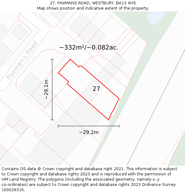 27, PAXMANS ROAD, WESTBURY, BA13 4HS: Plot and title map