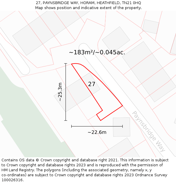 27, PAYNSBRIDGE WAY, HORAM, HEATHFIELD, TN21 0HQ: Plot and title map
