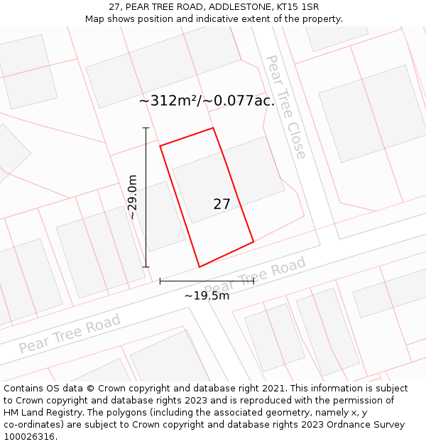 27, PEAR TREE ROAD, ADDLESTONE, KT15 1SR: Plot and title map