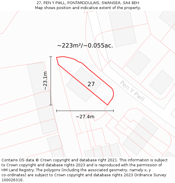 27, PEN Y PWLL, PONTARDDULAIS, SWANSEA, SA4 8EH: Plot and title map