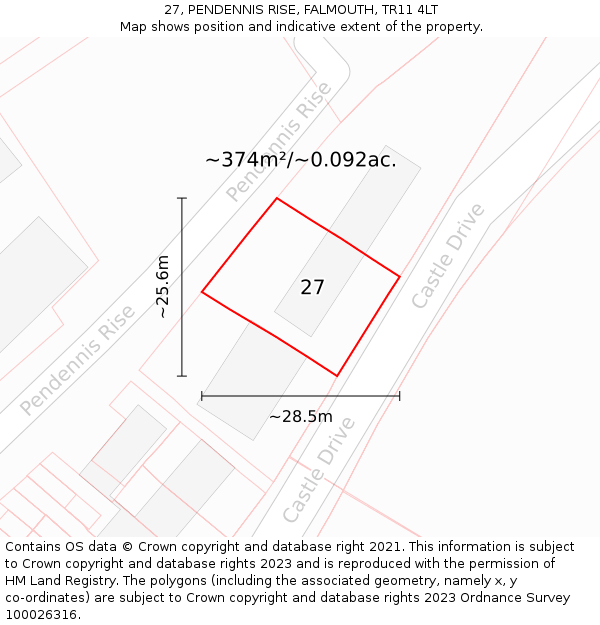 27, PENDENNIS RISE, FALMOUTH, TR11 4LT: Plot and title map