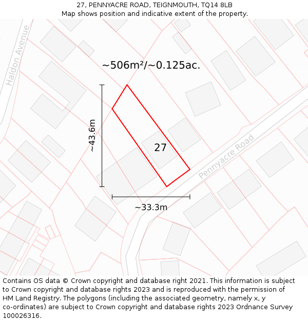 27, PENNYACRE ROAD, TEIGNMOUTH, TQ14 8LB: Plot and title map