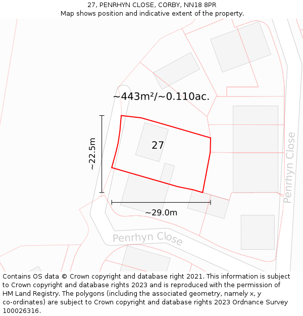 27, PENRHYN CLOSE, CORBY, NN18 8PR: Plot and title map