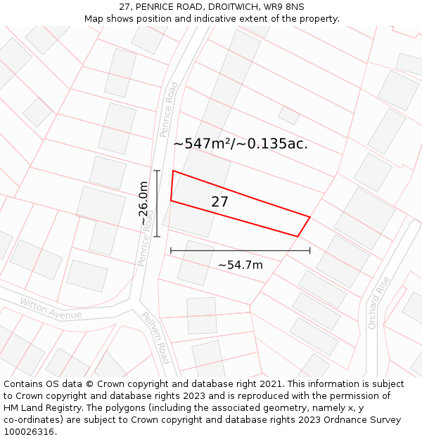 27, PENRICE ROAD, DROITWICH, WR9 8NS: Plot and title map