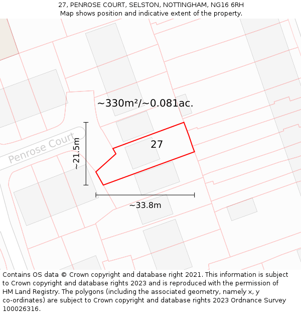 27, PENROSE COURT, SELSTON, NOTTINGHAM, NG16 6RH: Plot and title map