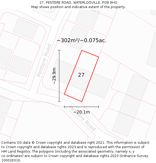 27, PENTERE ROAD, WATERLOOVILLE, PO8 9HG: Plot and title map