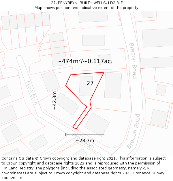 27, PENYBRYN, BUILTH WELLS, LD2 3LF: Plot and title map