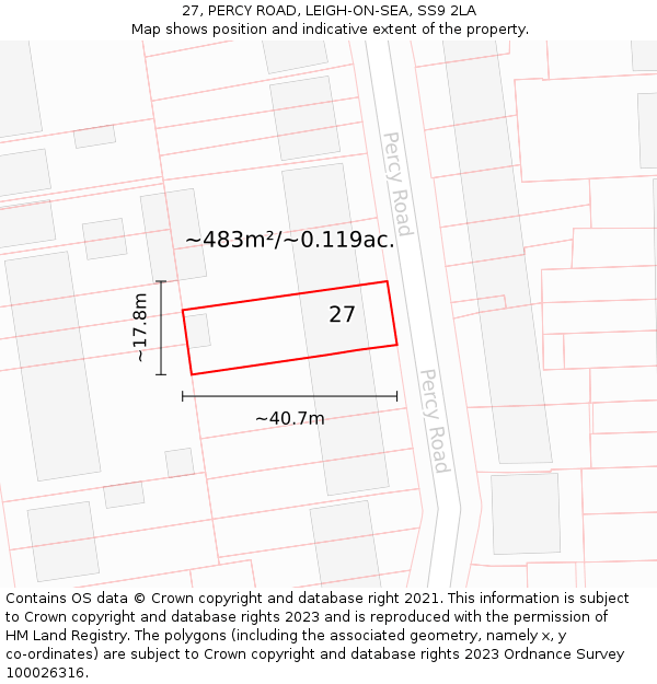 27, PERCY ROAD, LEIGH-ON-SEA, SS9 2LA: Plot and title map