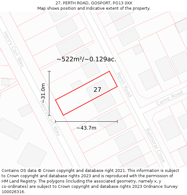 27, PERTH ROAD, GOSPORT, PO13 0XX: Plot and title map