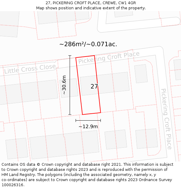 27, PICKERING CROFT PLACE, CREWE, CW1 4GR: Plot and title map