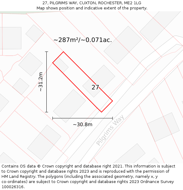 27, PILGRIMS WAY, CUXTON, ROCHESTER, ME2 1LG: Plot and title map