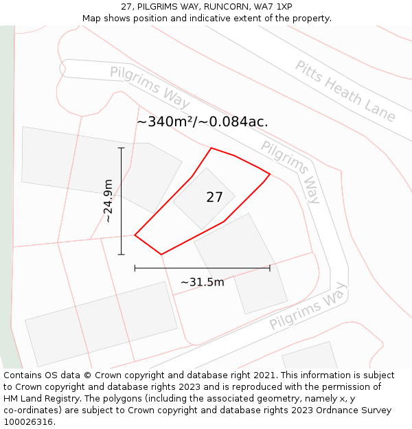 27, PILGRIMS WAY, RUNCORN, WA7 1XP: Plot and title map