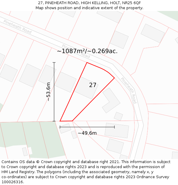 27, PINEHEATH ROAD, HIGH KELLING, HOLT, NR25 6QF: Plot and title map