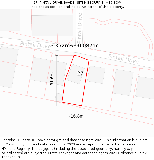 27, PINTAIL DRIVE, IWADE, SITTINGBOURNE, ME9 8QW: Plot and title map