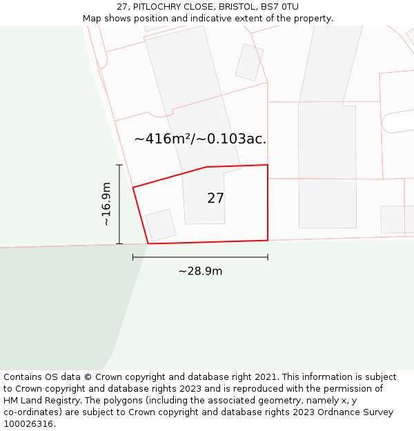 27, PITLOCHRY CLOSE, BRISTOL, BS7 0TU: Plot and title map