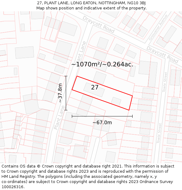 27, PLANT LANE, LONG EATON, NOTTINGHAM, NG10 3BJ: Plot and title map