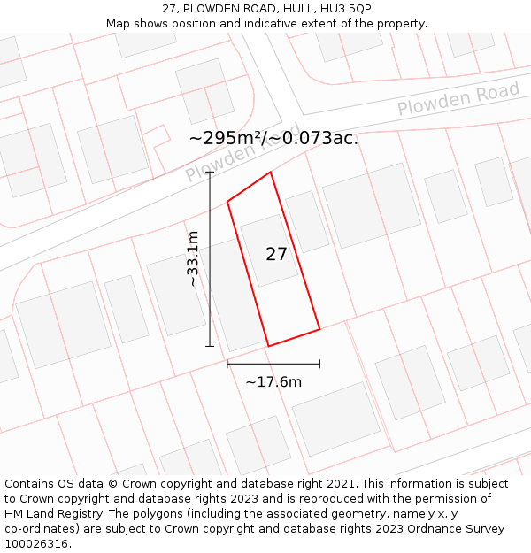 27, PLOWDEN ROAD, HULL, HU3 5QP: Plot and title map