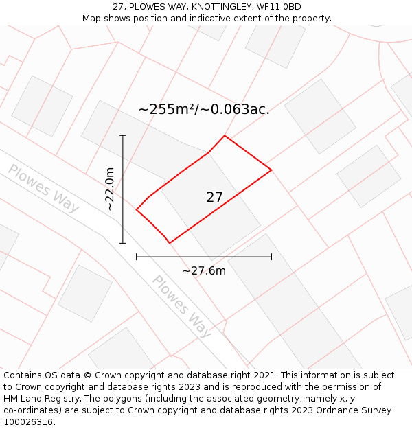 27, PLOWES WAY, KNOTTINGLEY, WF11 0BD: Plot and title map