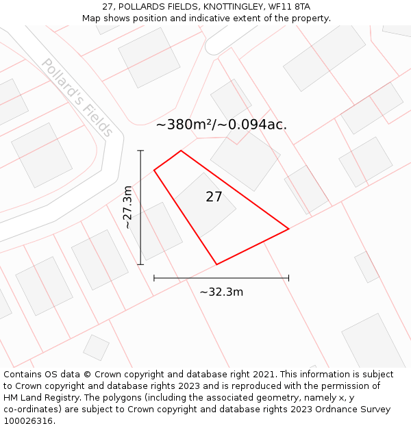 27, POLLARDS FIELDS, KNOTTINGLEY, WF11 8TA: Plot and title map