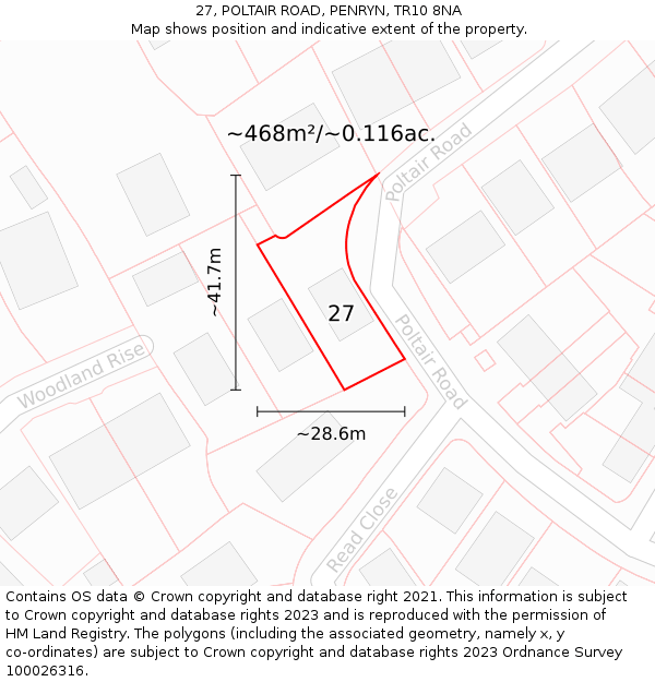 27, POLTAIR ROAD, PENRYN, TR10 8NA: Plot and title map