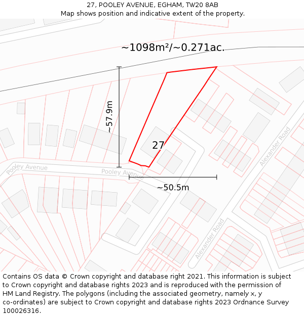 27, POOLEY AVENUE, EGHAM, TW20 8AB: Plot and title map