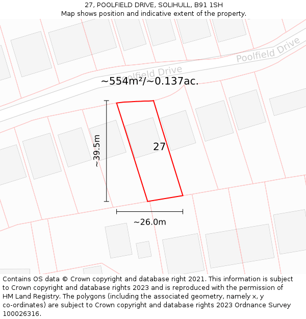 27, POOLFIELD DRIVE, SOLIHULL, B91 1SH: Plot and title map