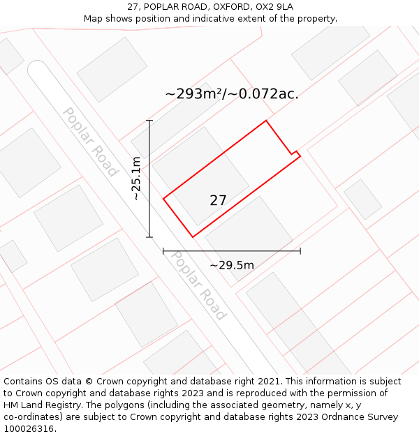 27, POPLAR ROAD, OXFORD, OX2 9LA: Plot and title map