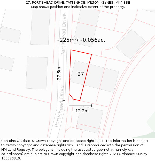 27, PORTISHEAD DRIVE, TATTENHOE, MILTON KEYNES, MK4 3BE: Plot and title map