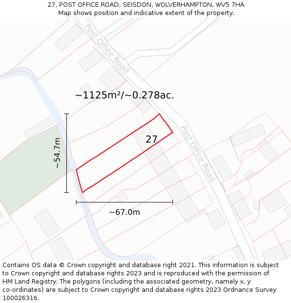 27, POST OFFICE ROAD, SEISDON, WOLVERHAMPTON, WV5 7HA: Plot and title map