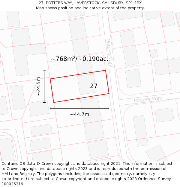 27, POTTERS WAY, LAVERSTOCK, SALISBURY, SP1 1PX: Plot and title map
