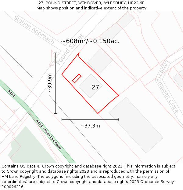 27, POUND STREET, WENDOVER, AYLESBURY, HP22 6EJ: Plot and title map