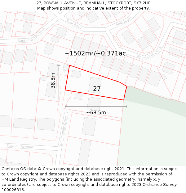 27, POWNALL AVENUE, BRAMHALL, STOCKPORT, SK7 2HE: Plot and title map