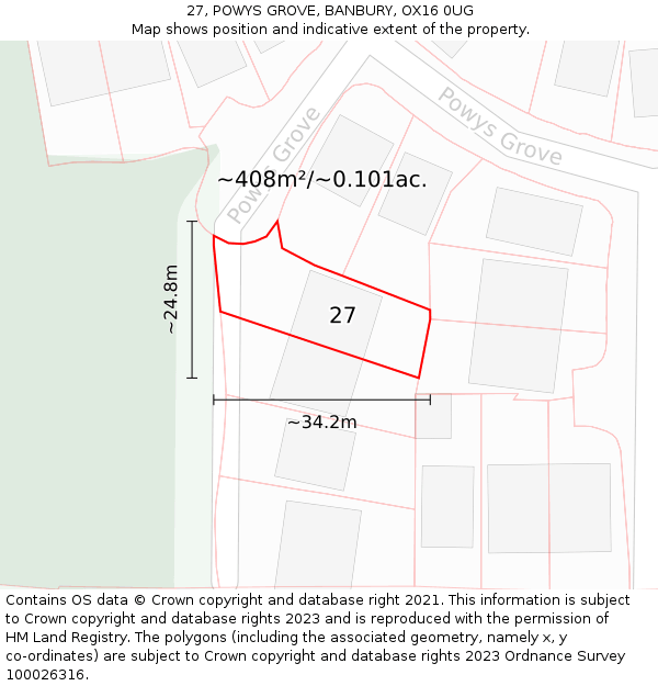 27, POWYS GROVE, BANBURY, OX16 0UG: Plot and title map