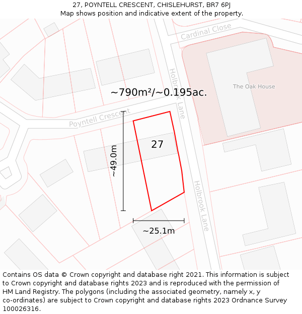 27, POYNTELL CRESCENT, CHISLEHURST, BR7 6PJ: Plot and title map