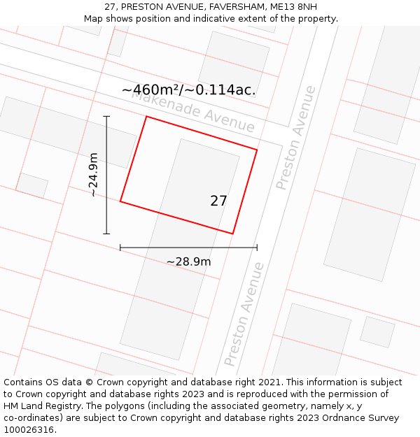 27, PRESTON AVENUE, FAVERSHAM, ME13 8NH: Plot and title map