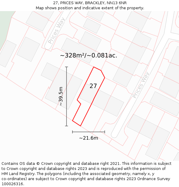 27, PRICES WAY, BRACKLEY, NN13 6NR: Plot and title map