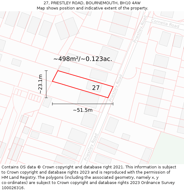 27, PRIESTLEY ROAD, BOURNEMOUTH, BH10 4AW: Plot and title map