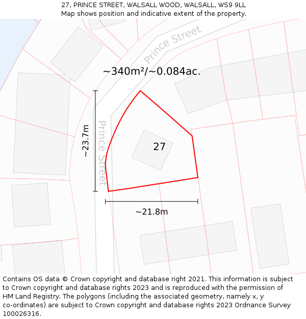 27, PRINCE STREET, WALSALL WOOD, WALSALL, WS9 9LL: Plot and title map