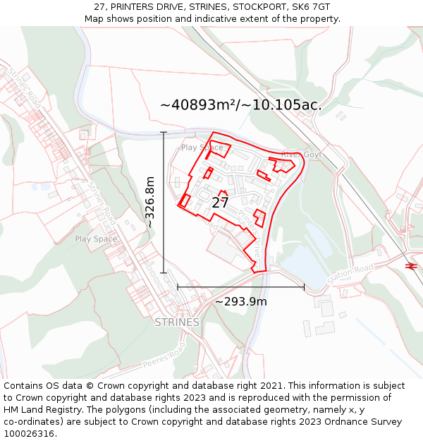 27, PRINTERS DRIVE, STRINES, STOCKPORT, SK6 7GT: Plot and title map