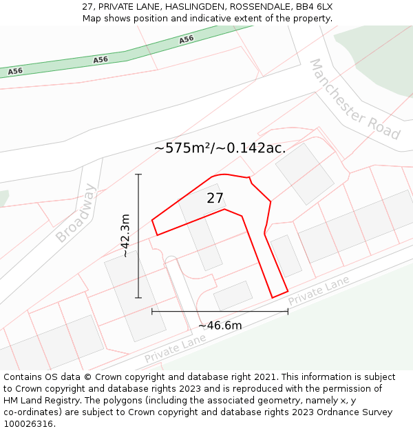 27, PRIVATE LANE, HASLINGDEN, ROSSENDALE, BB4 6LX: Plot and title map