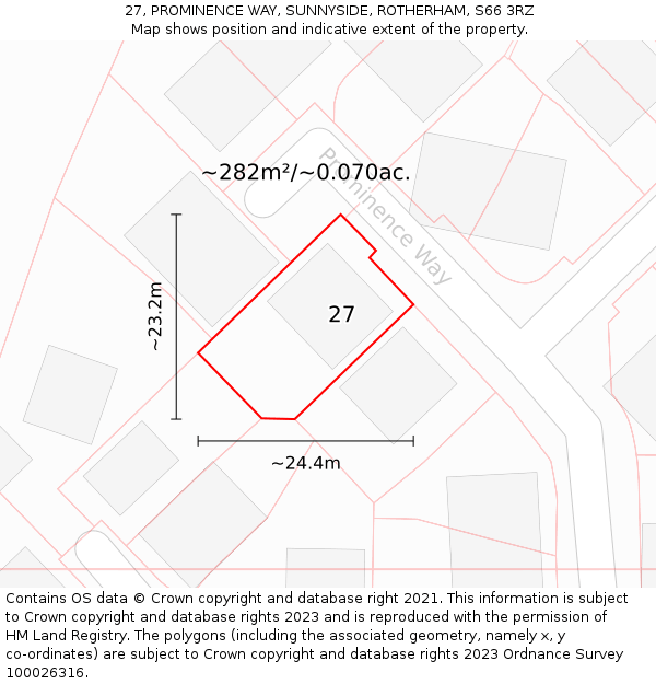 27, PROMINENCE WAY, SUNNYSIDE, ROTHERHAM, S66 3RZ: Plot and title map