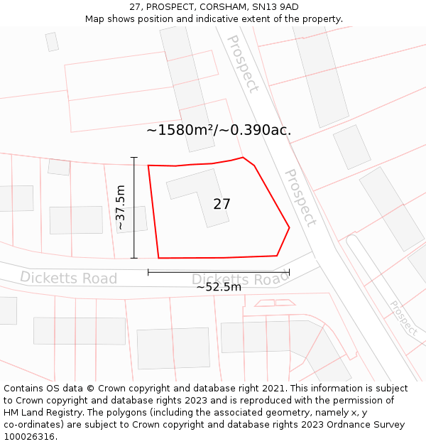 27, PROSPECT, CORSHAM, SN13 9AD: Plot and title map